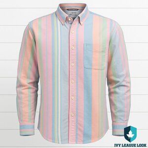 IZOD Saltwater XL Multicolor Striped Button Down Shirt Long Sleeve Cotton